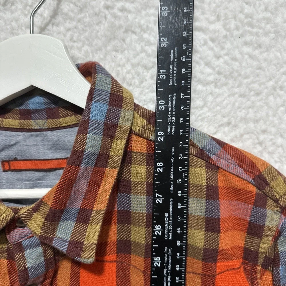 The North Face Mens Large Flannel Button-Up‎ Plaid Shirt Orange/Blue Outdoor